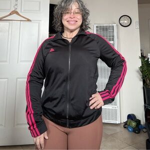 Adidas Women Activewear Track Jacket Medium Black Logo 3 Stripes Full Zip Pocket